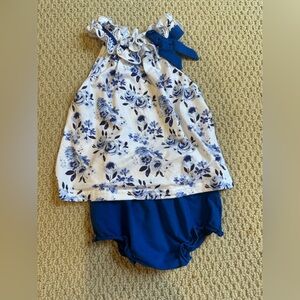 Busy Bees -Floral Blue and White Diaper set